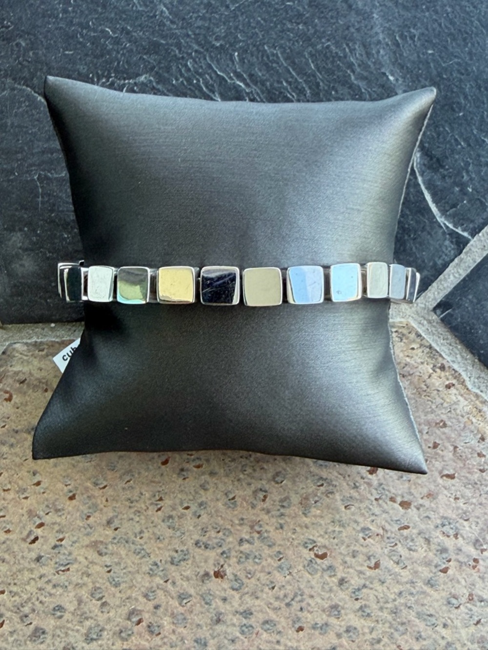 14kt. White Gold Square Tile link Bracelet 7” long